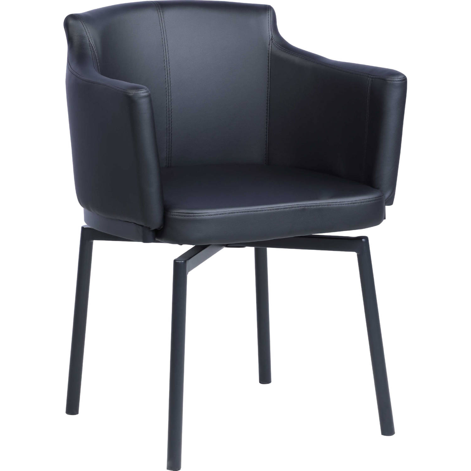 Chintaly DEMI-AC-BLK Demi Swivel Dining Arm Chair in Black Leatherette & Black (Set of 2)